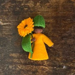 Fairies Toys Handmade Wool Flower Fairy - Orange Calendula - Black