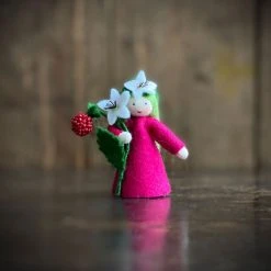 Fairies Handmade Wool Flower Fairy - Raspberry - White