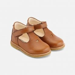 Angulus Toddler T-Bar Heart Shoes - Cognac