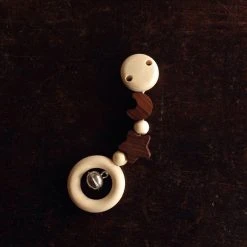HEIMESS Natural Star And Moon Wood Clip On Mini Mobile With Bell