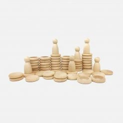 Grapat Wooden Natural Nins, Rings & Coins - 48 Pieces