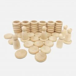 Grapat Wooden Natural Nins, Rings & Coins - 48 Pieces