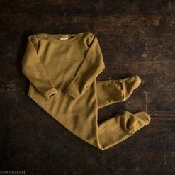 SISKIN By Engel Baby Wool Exclusive Organic Merino Wool & Silk Footed Pyjamas - Deep Ochre