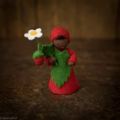 Fairies Toys Handmade Wool Fairy With Flower- Strawberry Boy - Black