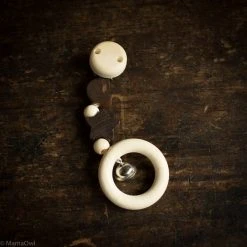 HEIMESS Natural Star And Moon Wood Clip On Mini Mobile With Bell