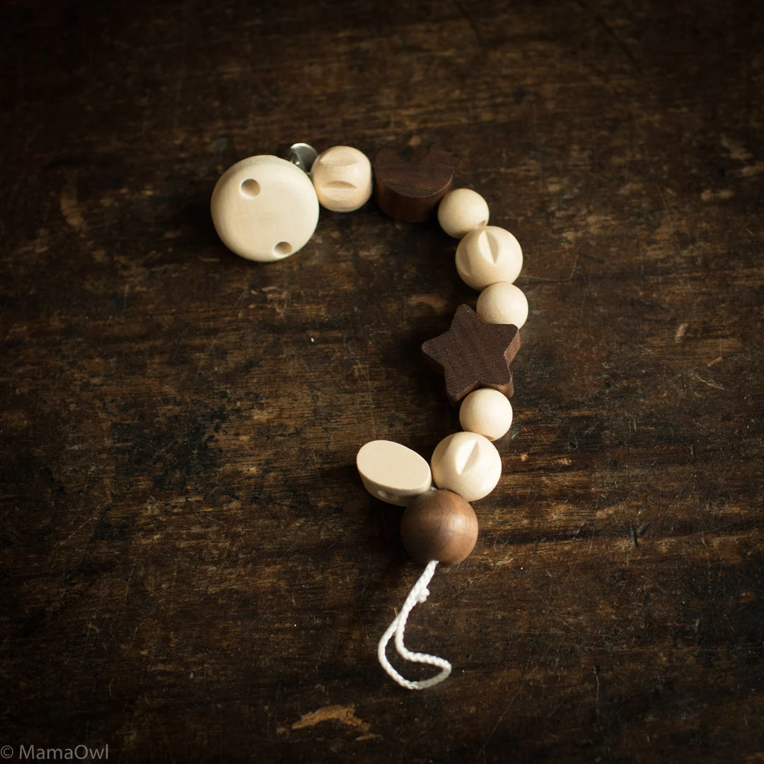 HEIMESS Star And Moon Soother Wooden Chain Clip/Holder