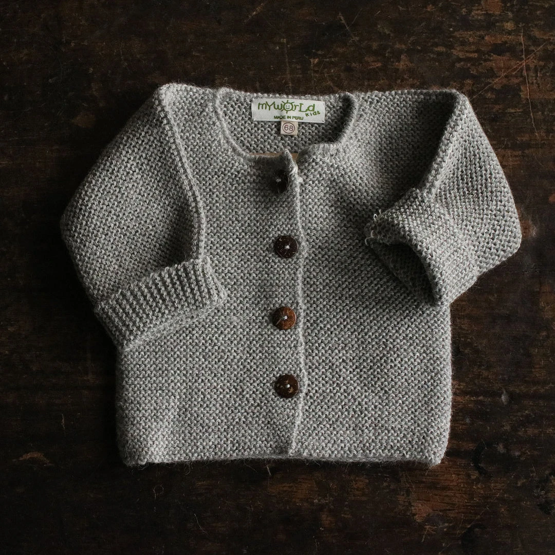 My Alpaca Tops & Sweaters Hand Knit Baby Alpaca Cardigan - Light Grey