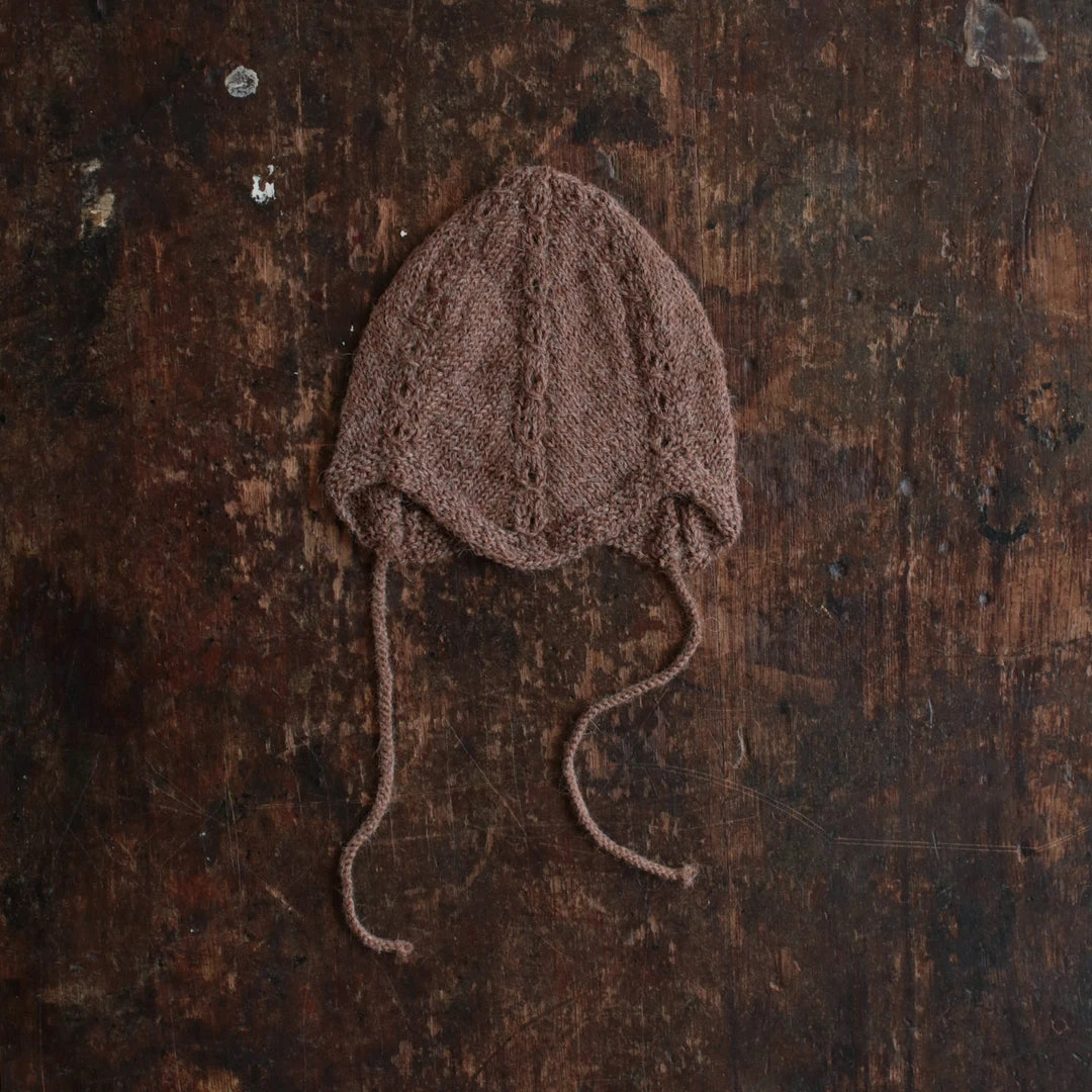 Mormor.nu Baby Wool Hand Knit Alpaca Grethe Bonnet - Cocoa