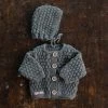 Mormor.nu Hand Knit Merino/Alpaca Baby Jacket And Bonnet - Slate Baby Wool