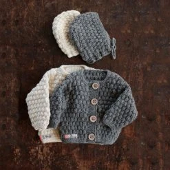 Mormor.nu Hand Knit Merino/Alpaca Baby Jacket And Bonnet - Slate Baby Wool