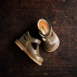 Angulus Toddler Brogue T-Bar Shoes - Dark Olive