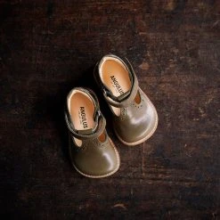 Angulus Toddler Brogue T-Bar Shoes - Dark Olive