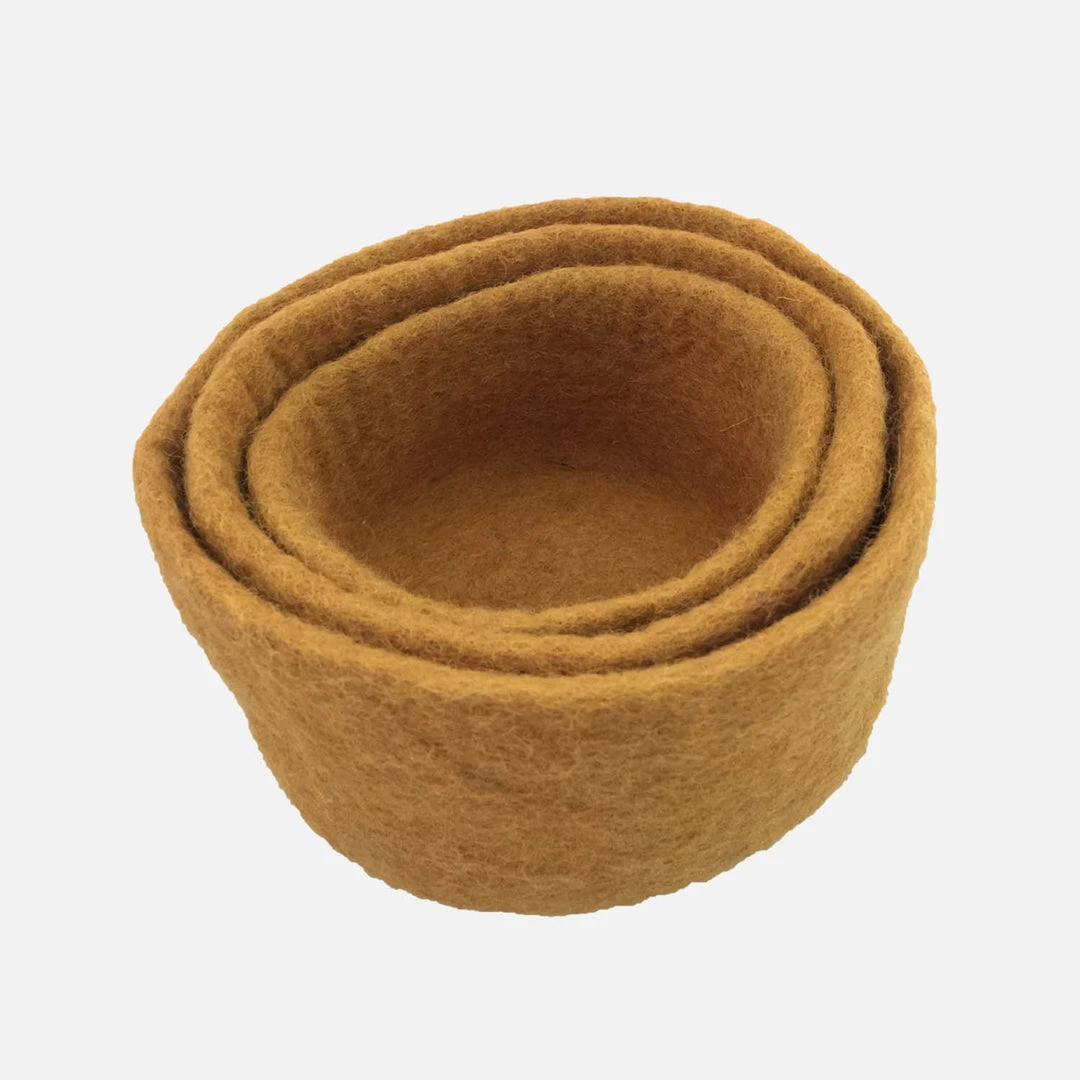 Papoose Toys Felted Wool Nesting Bowls - Set Of 3 - Mustard