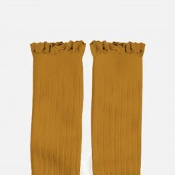 Collegien Babies & Kids Cotton Knee Socks With Lace - Mustard Cotton & Linen
