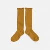 Collegien Babies & Kids Cotton Knee Socks With Lace - Mustard Cotton & Linen