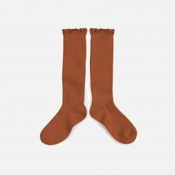 Collegien Cotton & Linen Babies & Kids Cotton Knee Socks With Lace - Cinnamon