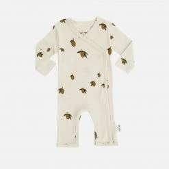 Konges Sløjd Organic Cotton Newborn Wrap Romper - Lemon Print Cotton & Linen