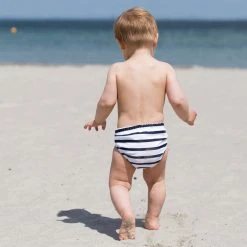 Petit Crabe Leo Swim Nappy - White/Blue Stripe Swimwear