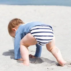 Petit Crabe Leo Swim Nappy - White/Blue Stripe Swimwear