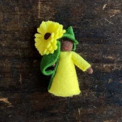 Fairies Handmade Wool Flower Fairy - Yellow Calendula - Black Toys