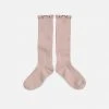 Collegien Babies & Kids Cotton Knee Socks With Lace - Old Rose Cotton & Linen