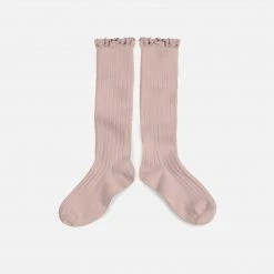 Collegien Babies & Kids Cotton Knee Socks With Lace - Old Rose Cotton & Linen