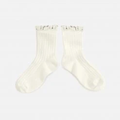 Collegien Babies & Kids Cotton Short Socks With Lace - Cream Cotton & Linen
