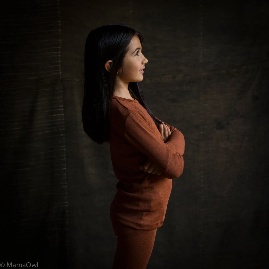 SISKIN By Engel Exclusive Organic Merino Wool & Silk LS Top - Deep Rust Kids Wool