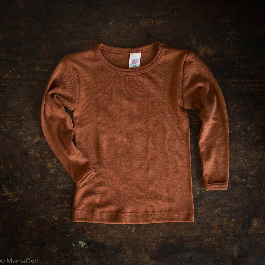SISKIN By Engel Exclusive Organic Merino Wool & Silk LS Top - Deep Rust Kids Wool