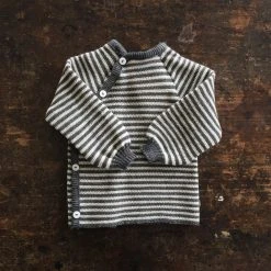 Reiff Tops & Sweaters Organic Merino Wool Wrap Cardigan -Slate/Natural Stripe