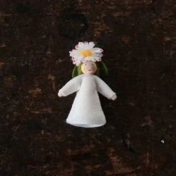 Fairies Toys Handmade Wool Fairy With Flower Headdress - Common Daisy - White