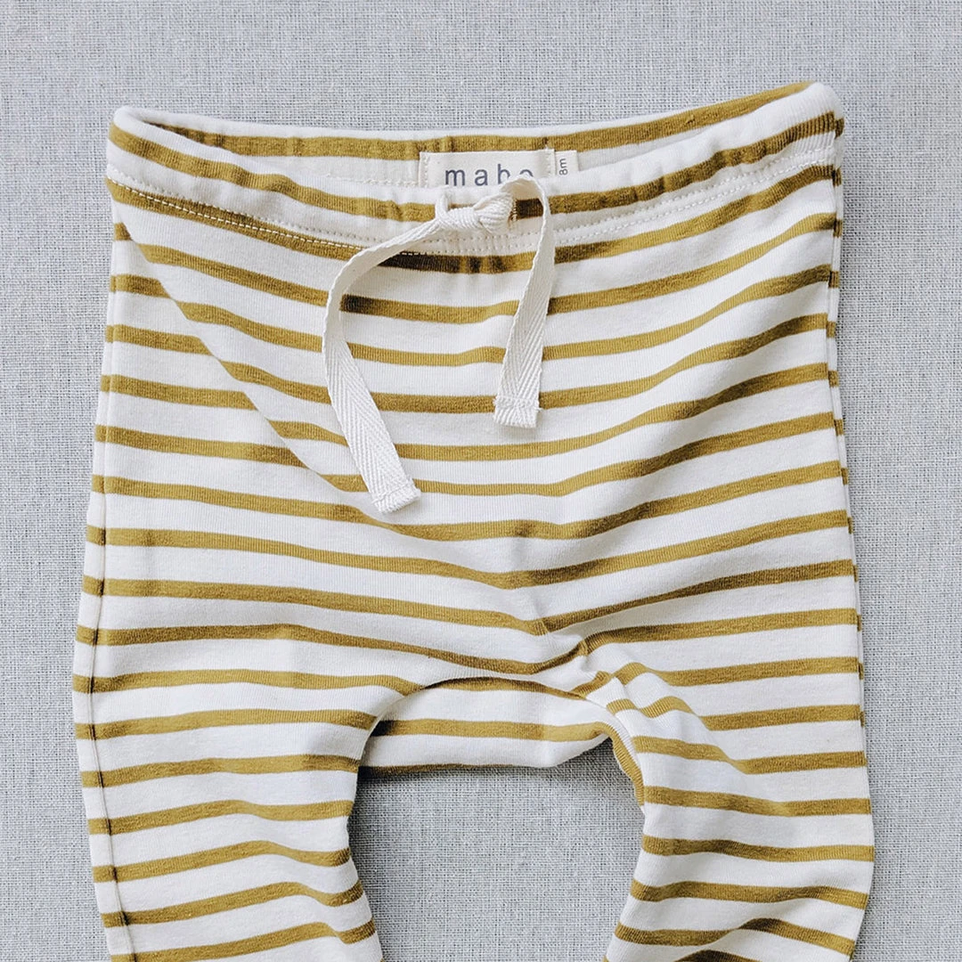 Mabo Organic Cotton Leggings - Natural/Chartreuse Stripe