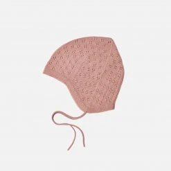FUB Baby Wool Merino Wool Pointelle Baby Bonnet - Blush