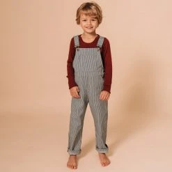Monty & Co Cotton Porter Dungaree - Indigo Stripe Cotton & Linen