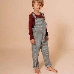 Monty & Co Cotton Porter Dungaree - Indigo Stripe Cotton & Linen