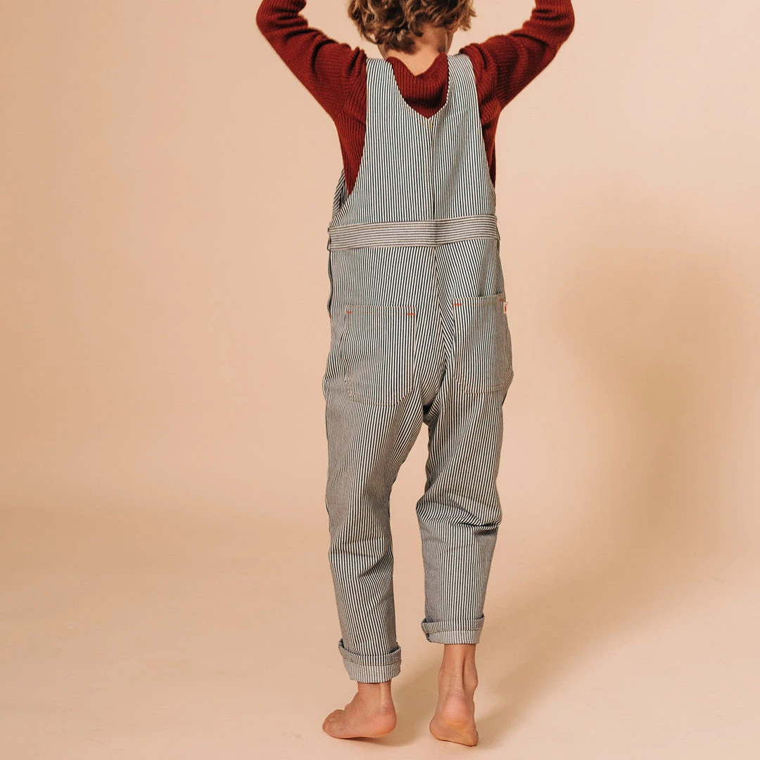 Monty & Co Cotton Porter Dungaree - Indigo Stripe Cotton & Linen