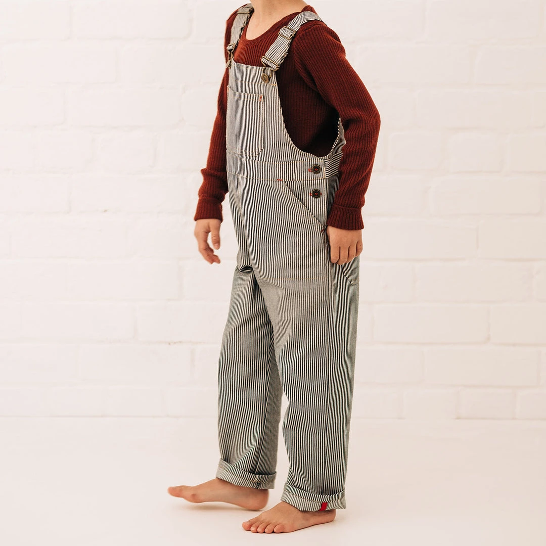 Monty & Co Cotton Porter Dungaree - Indigo Stripe Cotton & Linen