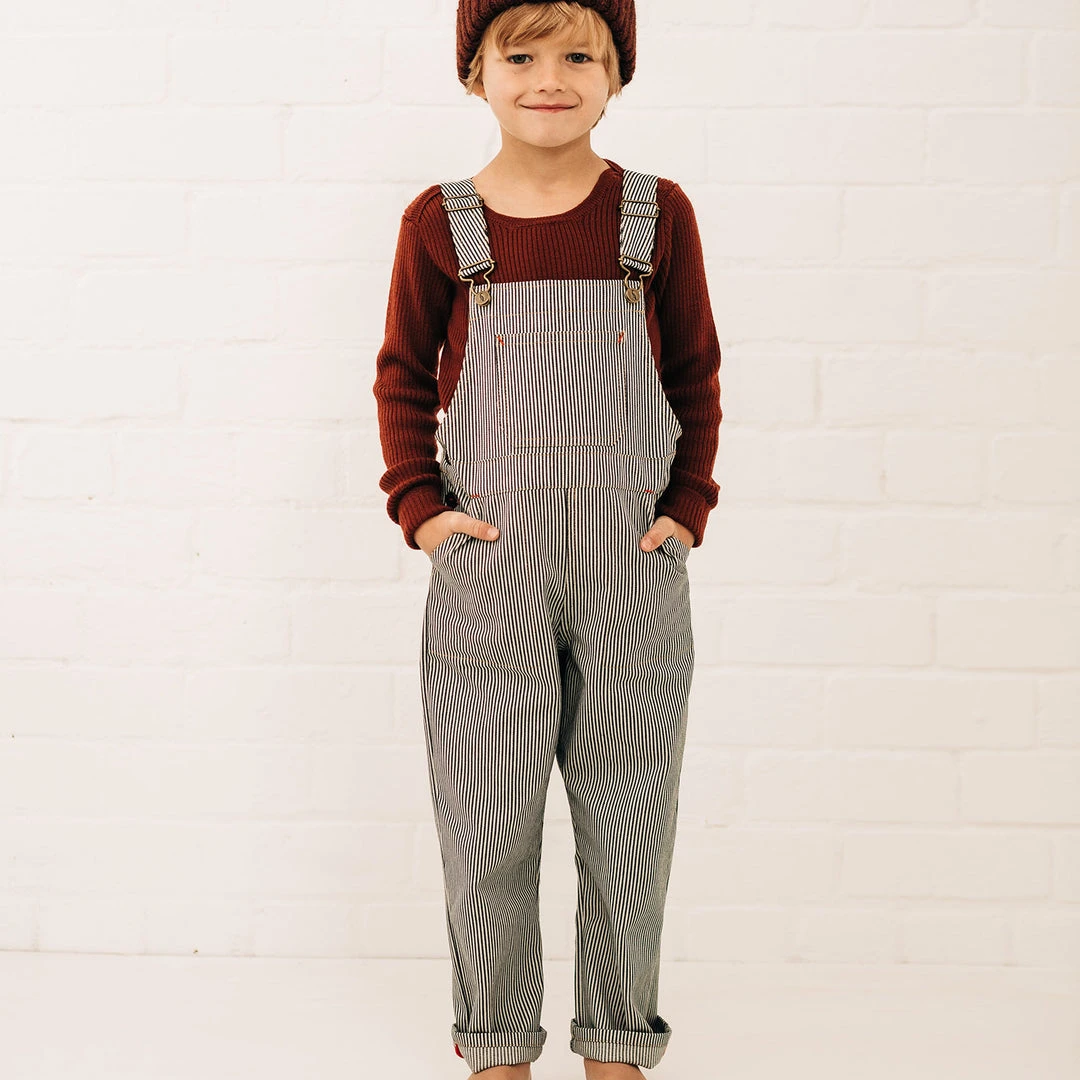 Monty & Co Cotton Porter Dungaree - Indigo Stripe Cotton & Linen