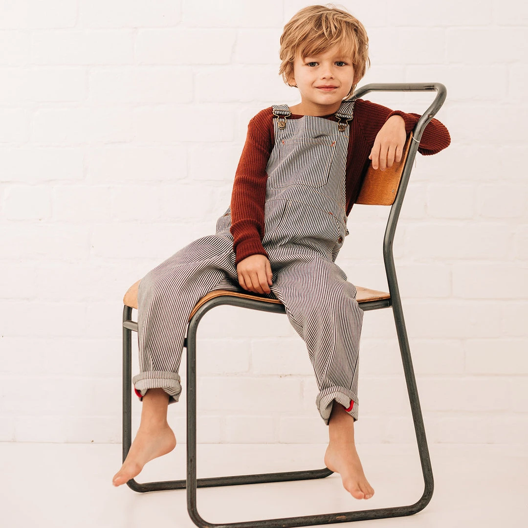 Monty & Co Cotton Porter Dungaree - Indigo Stripe Cotton & Linen