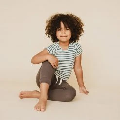 Mabo Organic Cotton SS Lap Tee - Natural/Azure Stripe Cotton & Linen