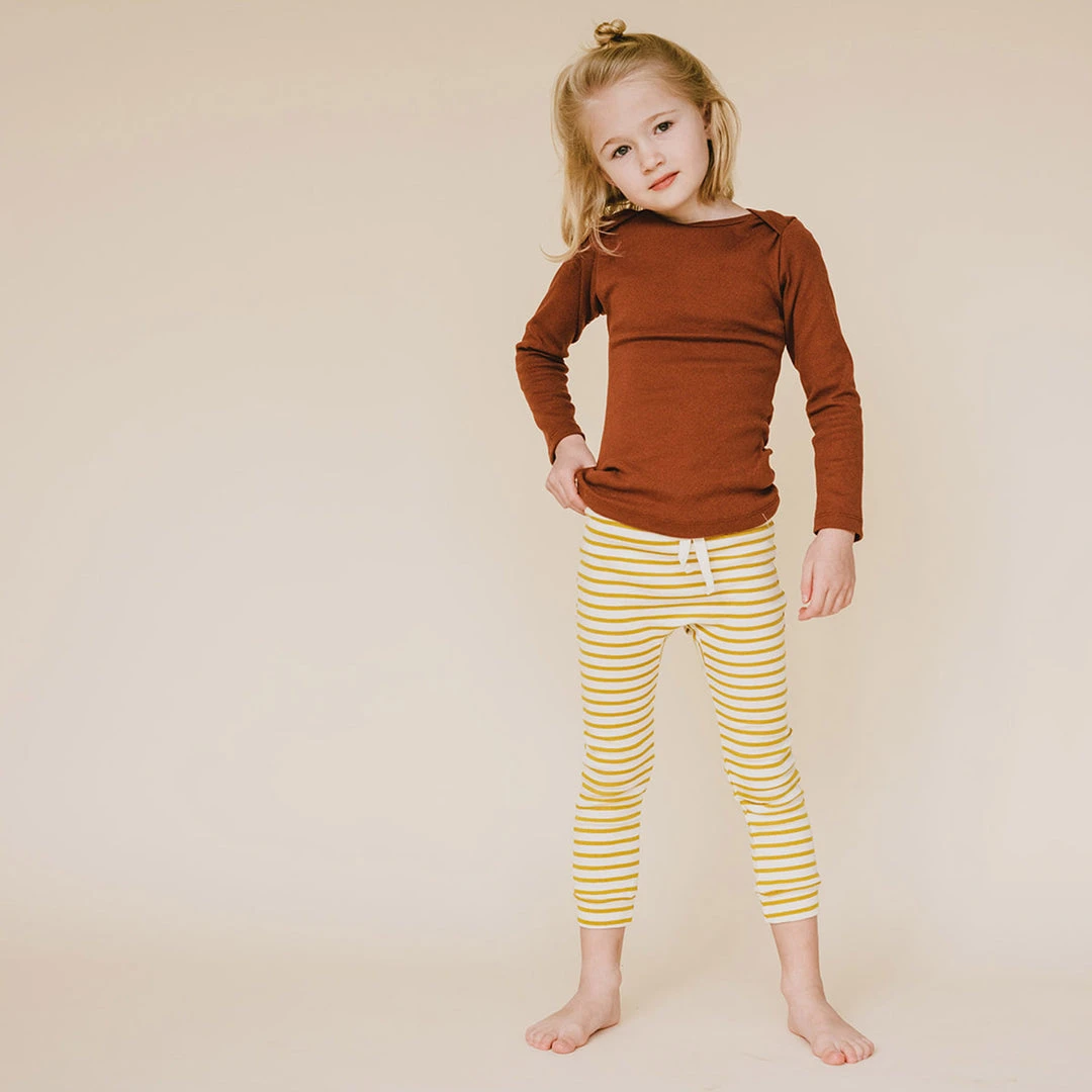 Mabo Organic Cotton Leggings - Natural/Chartreuse Stripe