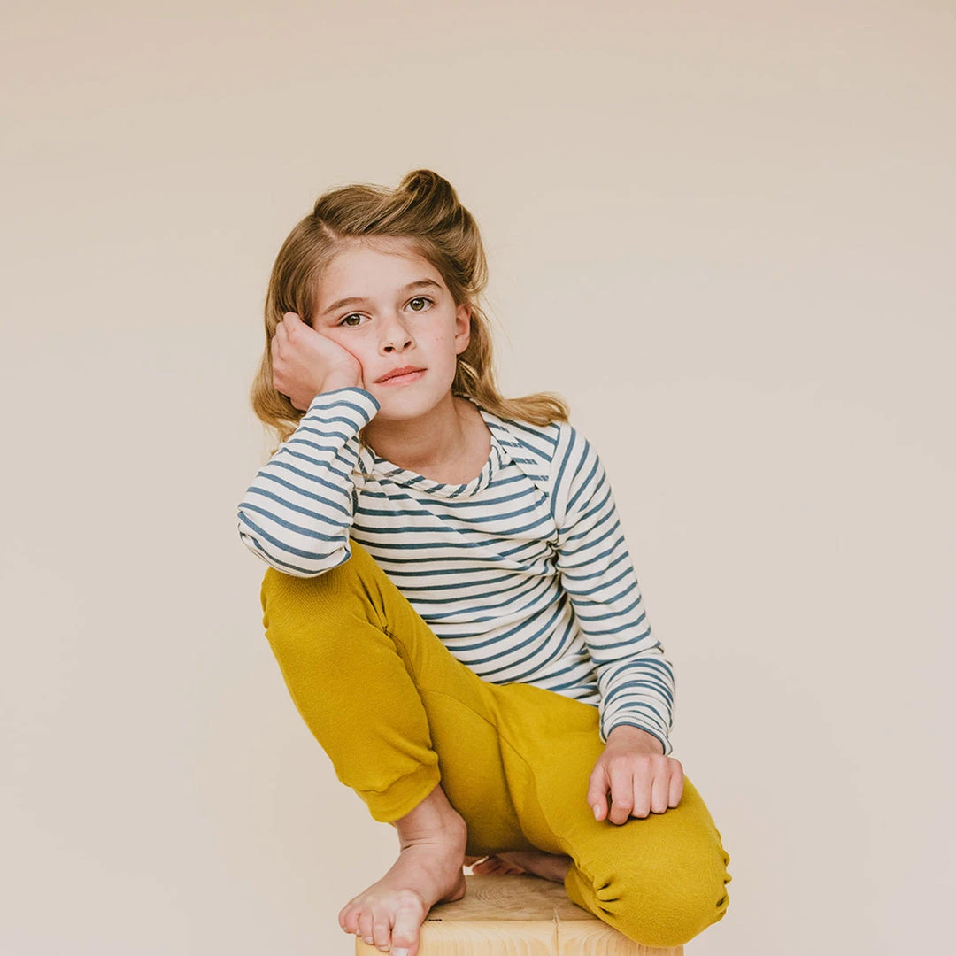 Mabo Organic Cotton LS Tee - Natural/Azure Stripe