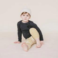 Mabo Organic Cotton Leggings - Natural/Chartreuse Stripe