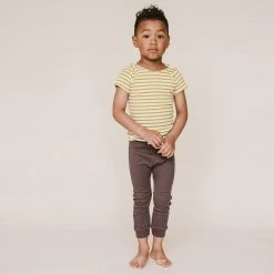 Mabo Organic Cotton SS Lap Tee - Natural/Chartreuse Stripe