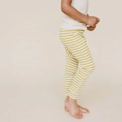Mabo Organic Cotton Leggings - Natural/Chartreuse Stripe