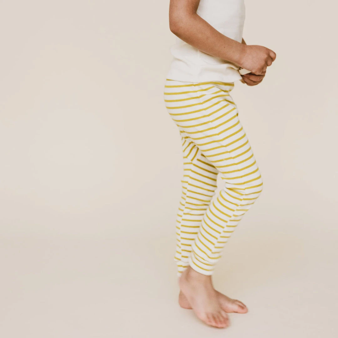 Mabo Organic Cotton Leggings - Natural/Chartreuse Stripe