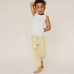 Mabo Organic Cotton Leggings - Natural/Chartreuse Stripe