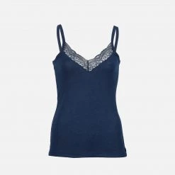 Engel Women's Organic Merino Wool & Silk Strappy Lace Vest - Navy Blue Outlet