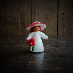 Fairies Toys Handmade Small Wool Flower Fairy - Red Mushroom - Brown