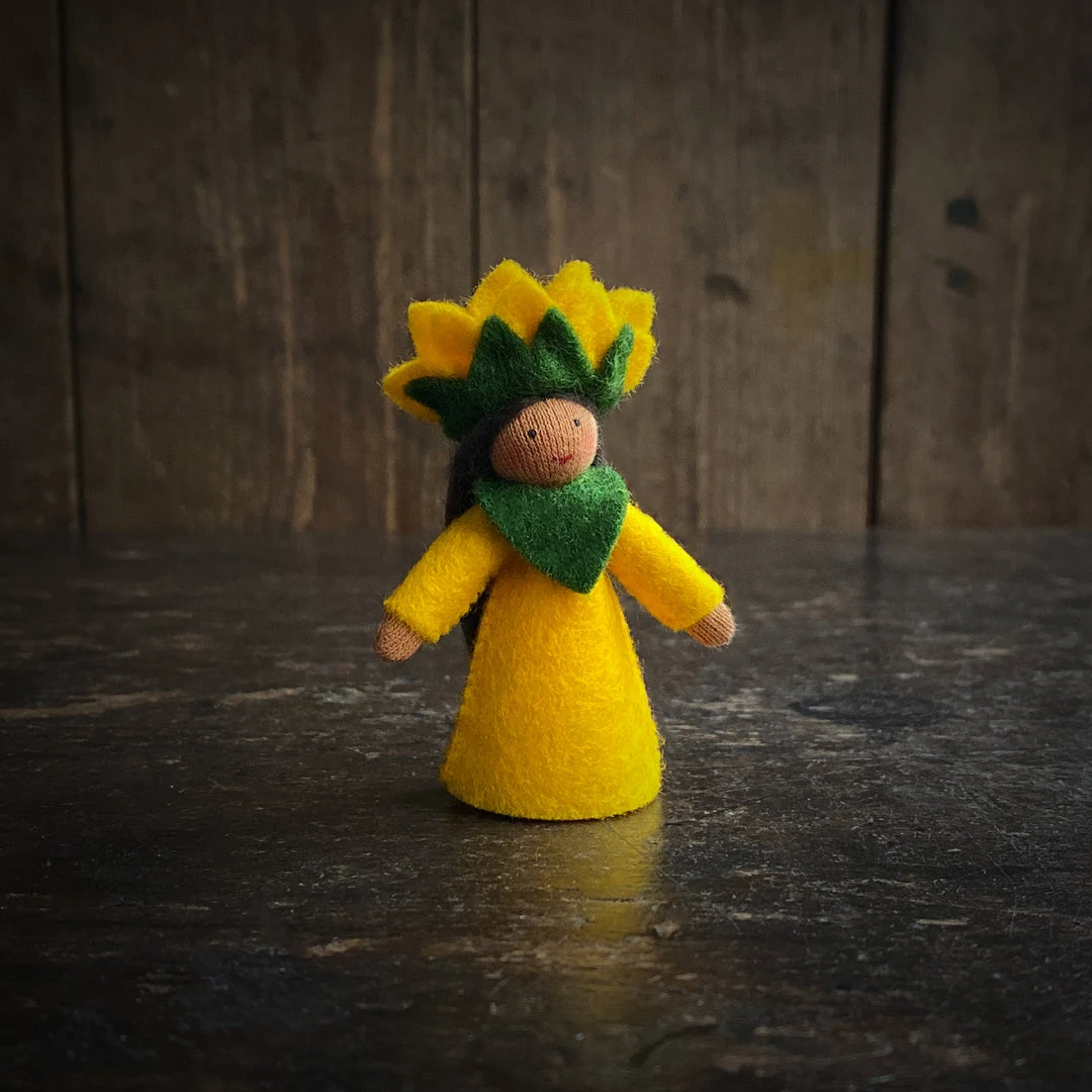 Fairies Toys Handmade Small Wool Fairy With Flower - Sunflower - Brown